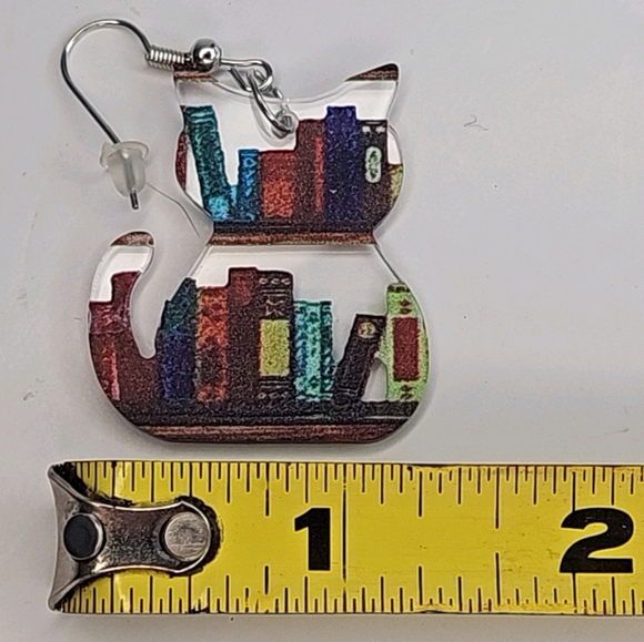 Cat Shaped Bookshelf Dangle Earrings  Lightweight Colorful Statement Jewelry NEW - Picture 8 of 9